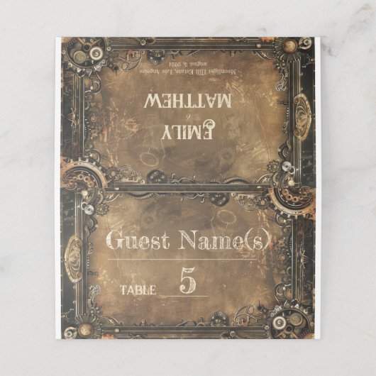 Steampunk Noir Affair Wedding Platzkarte (Außenseite Aufgefaltet)