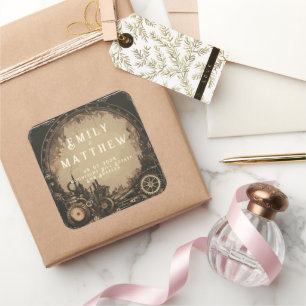 Steampunk Noir Affair Wedding Quadratischer Aufkleber