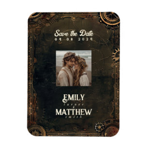 Steampunk Noir Affair Wedding rettet das Datum Magnet