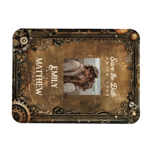 Steampunk Noir Affair Wedding rettet das Datum Magnet (Horizontal)