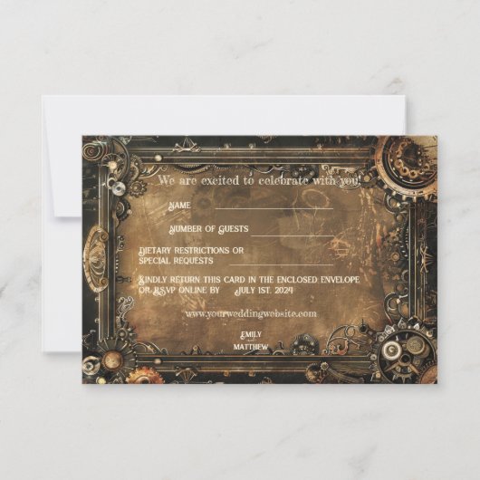 Steampunk Noir Affair Wedding RSVP Card Dankeskarte (Vorderseite)