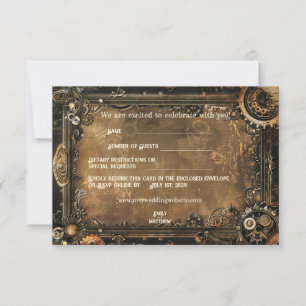 Steampunk Noir Affair Wedding RSVP Card Dankeskarte