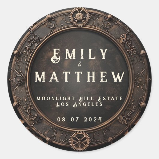 Steampunk Noir Affair Wedding Runder Aufkleber (Vorderseite)