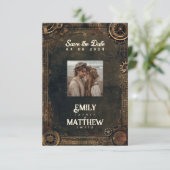 Steampunk Noir Affair Wedding Save The Date (Stehend Vorderseite)
