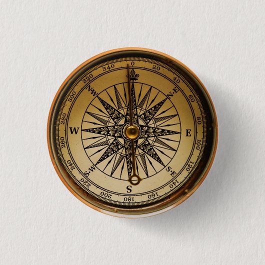 Steampunk Nostalgic Old Brass Compass Button (Vorderseite)
