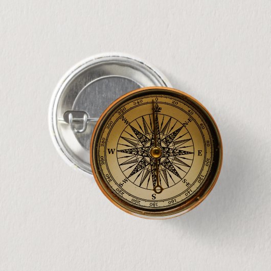 Steampunk Nostalgic Old Brass Compass Button (Vorne & Hinten)