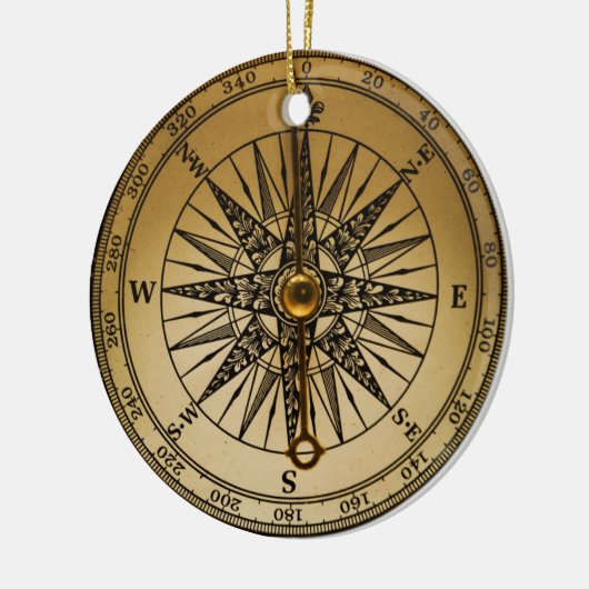 Steampunk Nostalgic Old Brass Compass Keramikornament (Links)