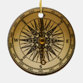 Steampunk Nostalgic Old Brass Compass Keramikornament (Hinten)