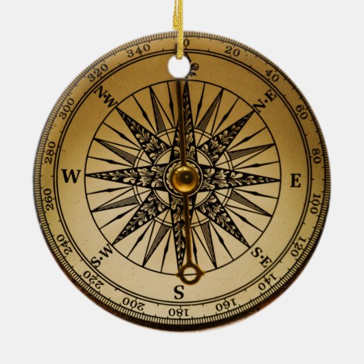 Steampunk Nostalgic Old Brass Compass Keramikornament (Hinten)