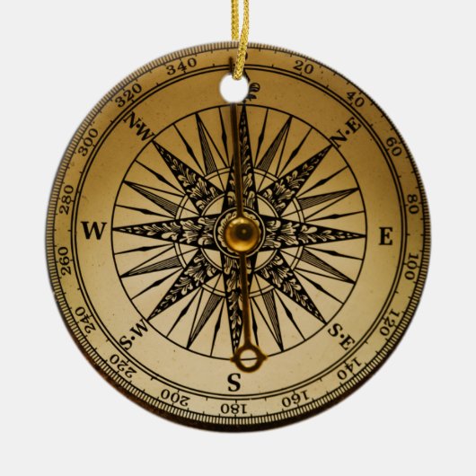 Steampunk nostalgischer alter Messingkompass Keramikornament (Vorne)