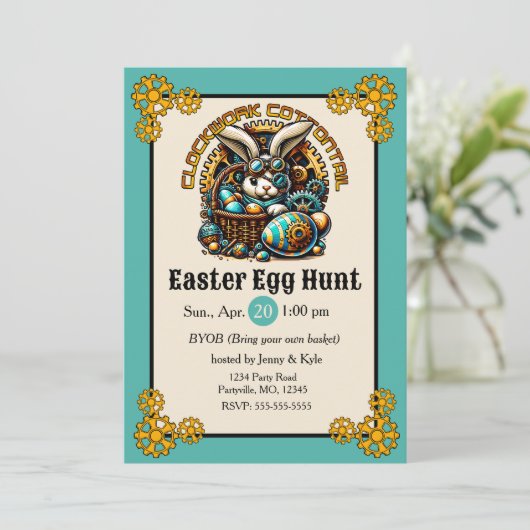 Steampunk Oaster Bunny Einladung (Stehend Vorderseite)