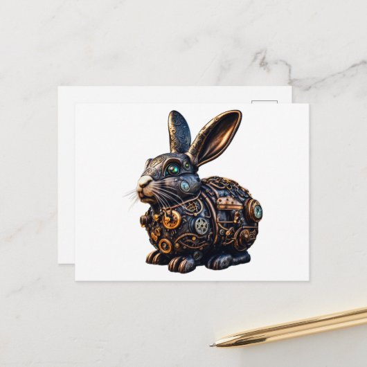 Steampunk Oaster Bunny Postkarte (Vorderseite/Rückseite Beispiel)