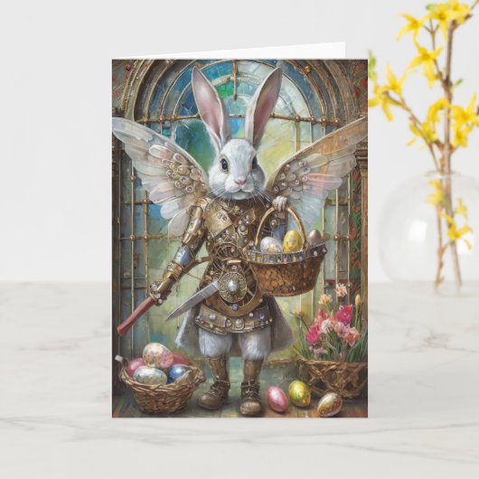 Steampunk Oaster Bunny Warrior Angel Karte (Gelbe Blume)