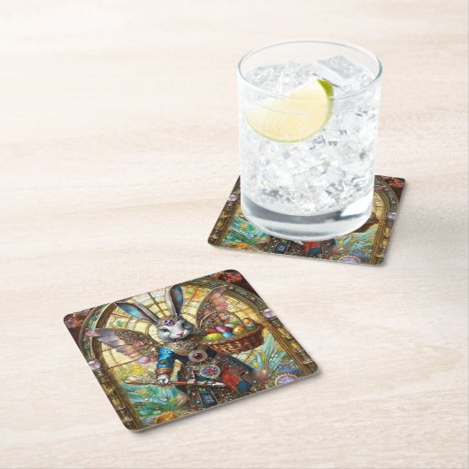 Steampunk Oaster Bunny Warrior Angel Rechteckiger Pappuntersetzer (Vor Ort)