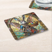 Steampunk Oaster Bunny Warrior Angel Rechteckiger Pappuntersetzer (angewinkelt)