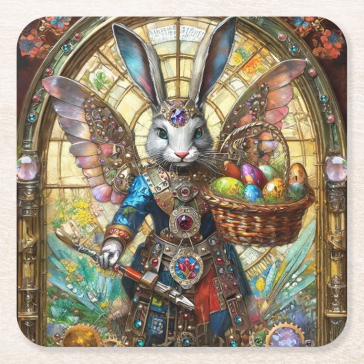 Steampunk Oaster Bunny Warrior Angel Rechteckiger Pappuntersetzer (Vorderseite)