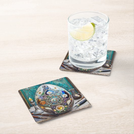 Steampunk Oaster Verziert Blue Egg Rechteckiger Pappuntersetzer (Vor Ort)