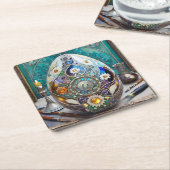 Steampunk Oaster Verziert Blue Egg Rechteckiger Pappuntersetzer (angewinkelt)