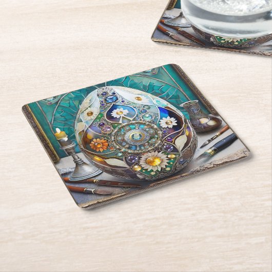 Steampunk Oaster Verziert Blue Egg Rechteckiger Pappuntersetzer (angewinkelt)