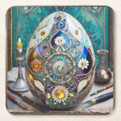 Steampunk Oaster Verziert Blue Egg Rechteckiger Pappuntersetzer (Vorderseite)