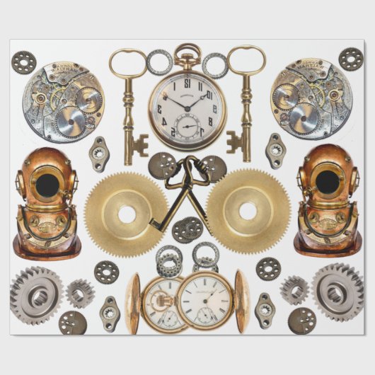 Steampunk-Objekte Gears Pocket Uhr Skelett-Schlüss Geschenkpapier (Flach)