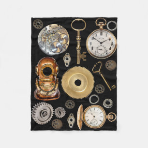 Steampunk-Objekte Gears Pocket Uhr Skeletttasten Fleecedecke