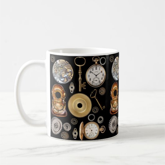 Steampunk-Objekte Gears Pocket Uhr Skeletttasten Kaffeetasse (Links)