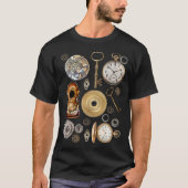 Steampunk-Objekte Gears Pocket Uhr Skeletttasten T-Shirt (Vorderseite)