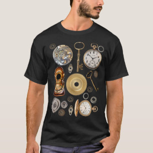 Steampunk-Objekte Gears Pocket Uhr Skeletttasten T-Shirt