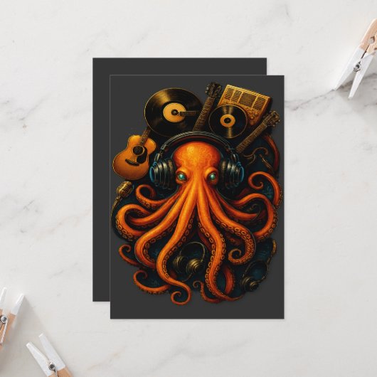 Steampunk Octopus Art Print - Musikalische Vintage Einladung (Vorderseite/Rückseite Beispiel)