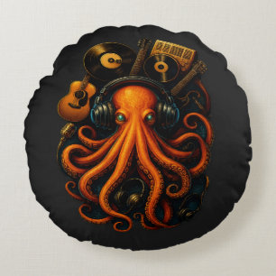 "Steampunk Octopus Round Pillow - Fantasy Music Ho Rundes Kissen