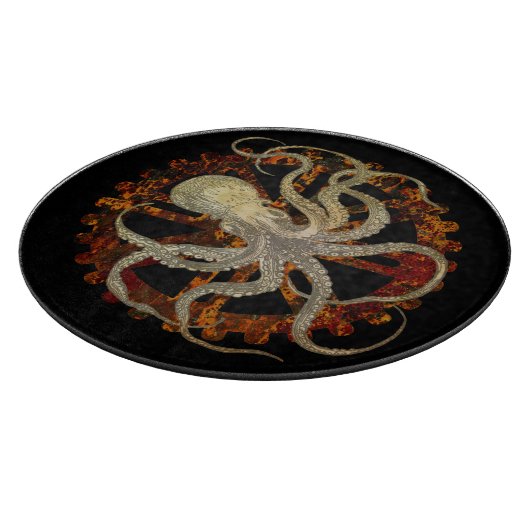 Steampunk Octopus Rusty Clockwork Cutting Board Schneidebrett (Ecke)