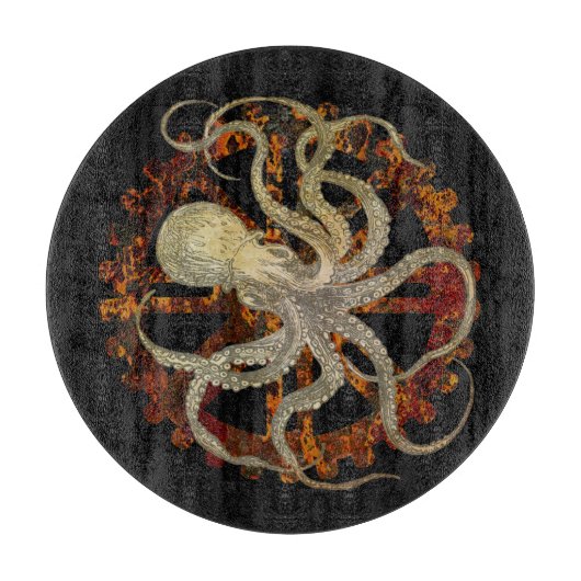 Steampunk Octopus Rusty Clockwork Cutting Board Schneidebrett (Vorderseite)