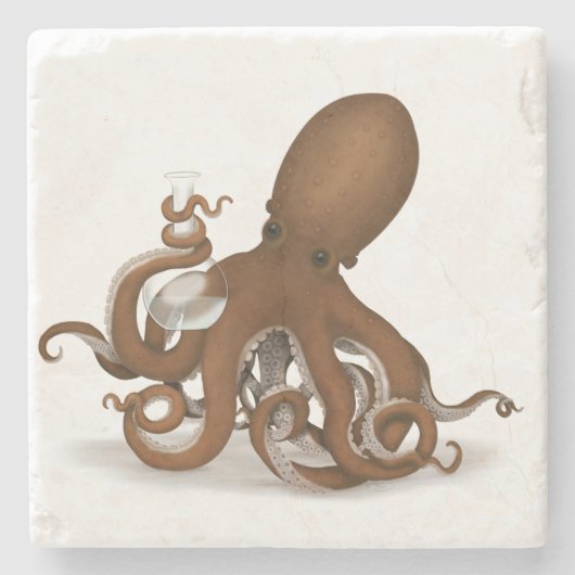 Steampunk Octopus Scientist Whimsical Naturalist Steinuntersetzer (Vorderseite)