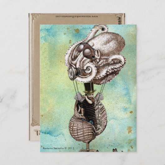 Steampunk Octopus Seacraft Postkarte (Vorne/Hinten)