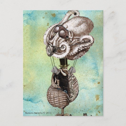 Steampunk Octopus Seacraft Postkarte (Vorderseite)