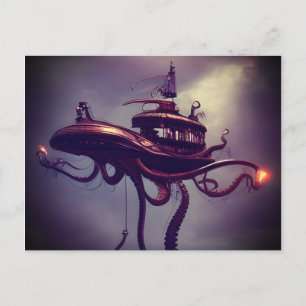 Steampunk Octopus Ship Fantasy Art Postkarte