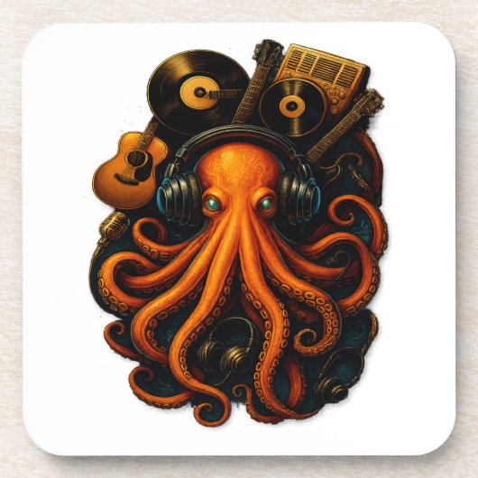 "Steampunk Octopus Sticker - Music Fantasy Vinyl D Getränkeuntersetzer (Vorderseite)