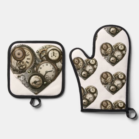 "Steampunk" Ofenhandschuh & Topflappen-Set (Vorderseite)