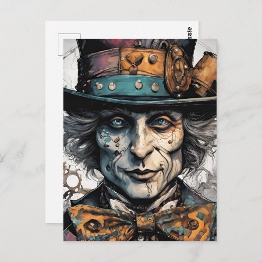 Steampunk Old Man Watercolor Postkarte (Vorne/Hinten)