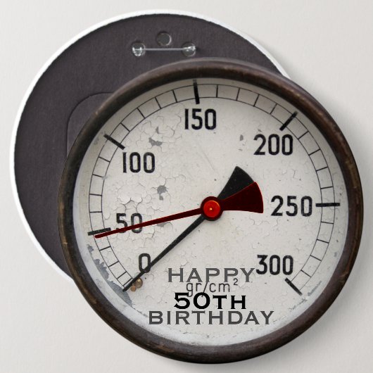 Steampunk Old Manometer 50th Birthday Button (Vorne & Hinten)