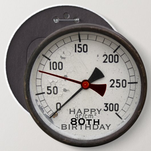 Steampunk Old Manometer 80th Birthday Button (Vorne & Hinten)