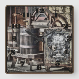 Steampunk Old West mit Barrels und Safe Quadratische Wanduhr