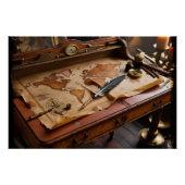 Steampunk Olde Worlde Map and Desk Poster (Vorderseite)