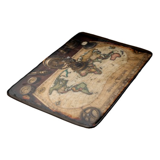 Steampunk Olde Worlde Map Badematte (Schrägansicht)