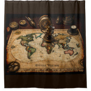 Steampunk Olde Worlde Map Duschvorhang