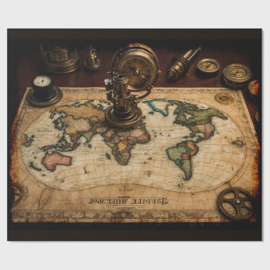 Steampunk Olde Worlde Map Geschenkpapier (Flach)