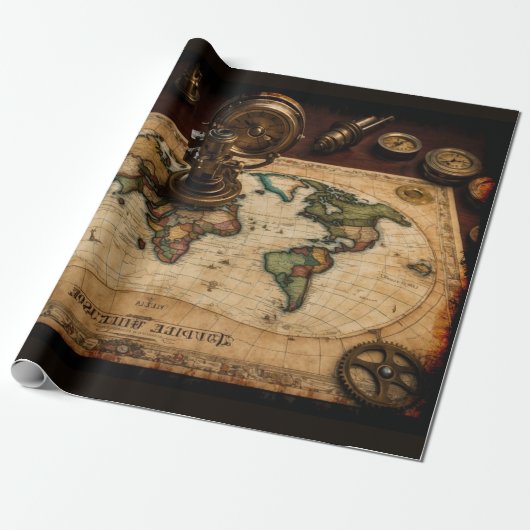 Steampunk Olde Worlde Map Geschenkpapier (Ungerollt)