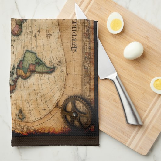 Steampunk Olde Worlde Map Geschirrtuch (Viertel Falte)