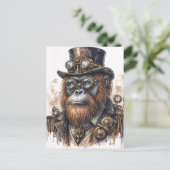 Steampunk Orangutan - Vintage SciFi Tierart Postkarte (Stehend Vorderseite)